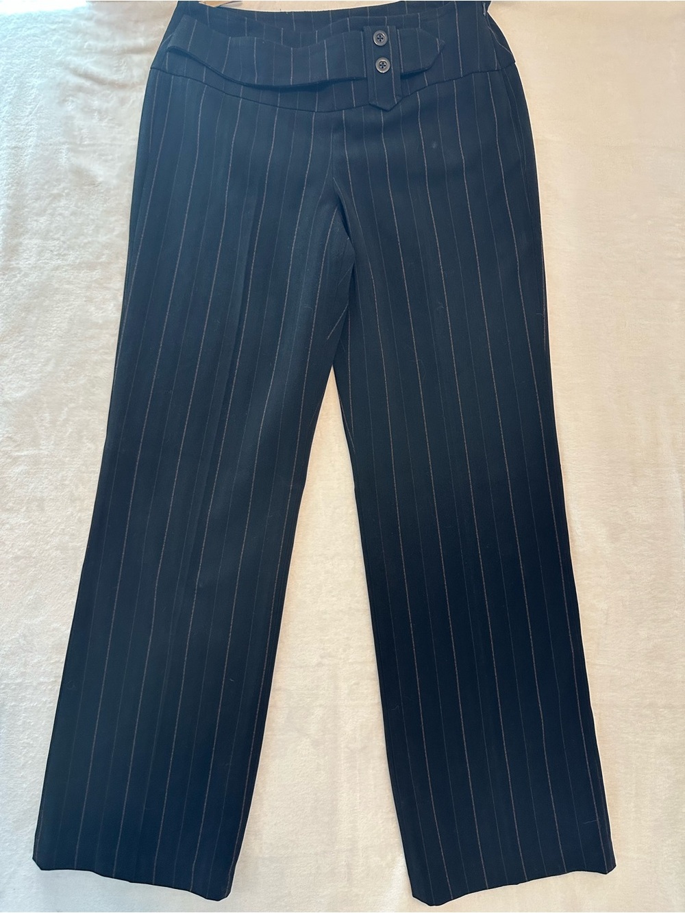 Larry Levine Navy Pinstripe Wide-Leg Trousers with Button Waist